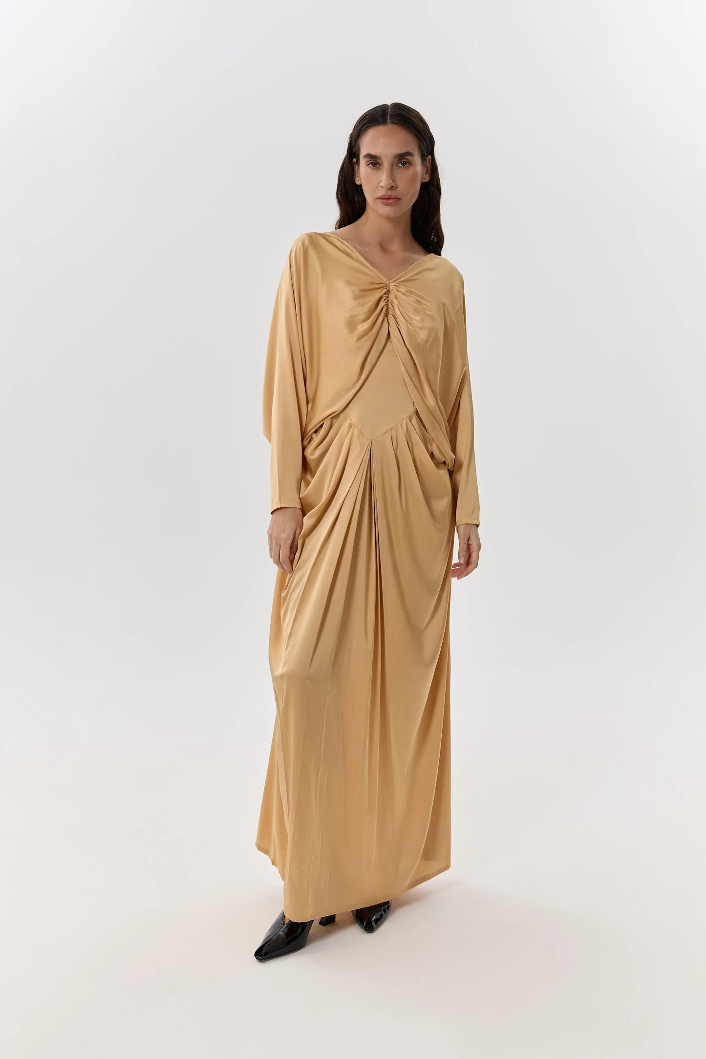 Fluid Golden Maxi Dress